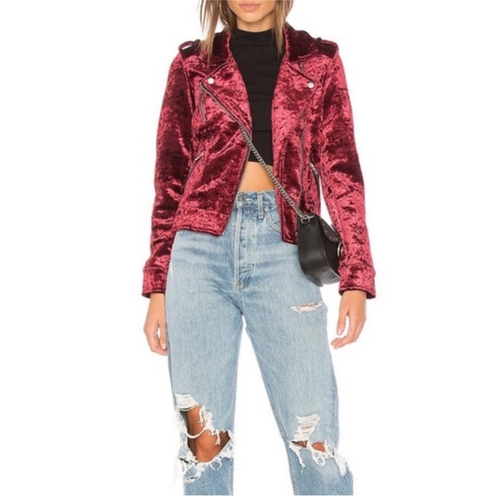 Blank NYC Rich Burgundy Velvet Moto Jacket - Picture 2 of 8